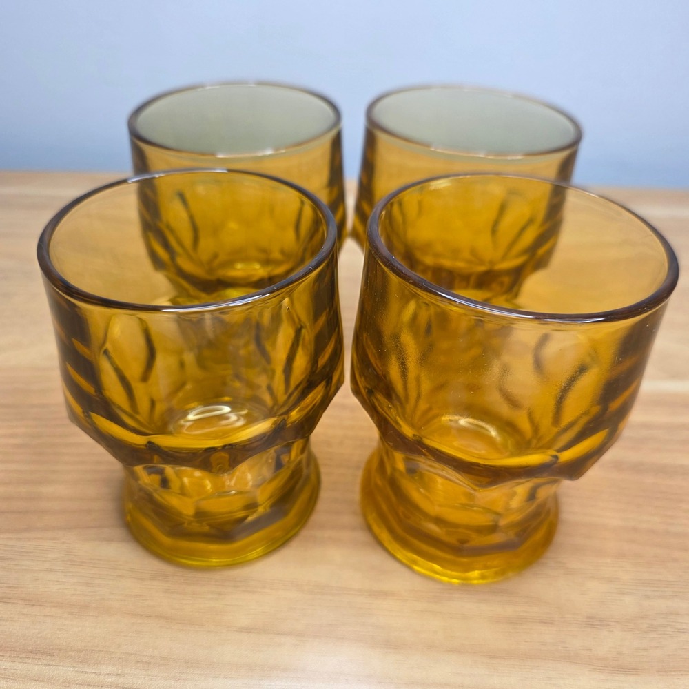 4 Vintage Anchor Hocking Georgian Amber Topaz Honeycomb Flat Tumbler 9 oz Glass - Picture 3 of 6